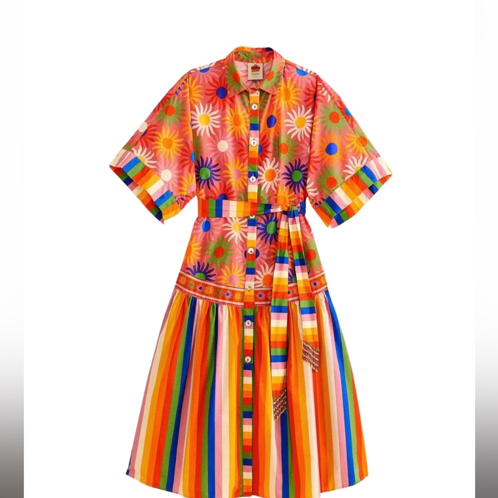 FARM Rio Multicolor Floral Striped Maxi Dress